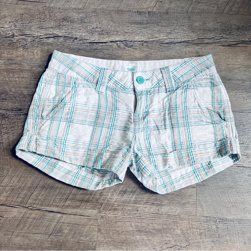 Kirra Plaid Shorts - Teal, Grey, White